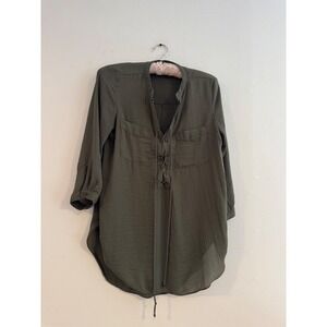 a.n.a Tunic‎ Top Olive Green Lace Up Long Sleeve Casual Blouse Size S